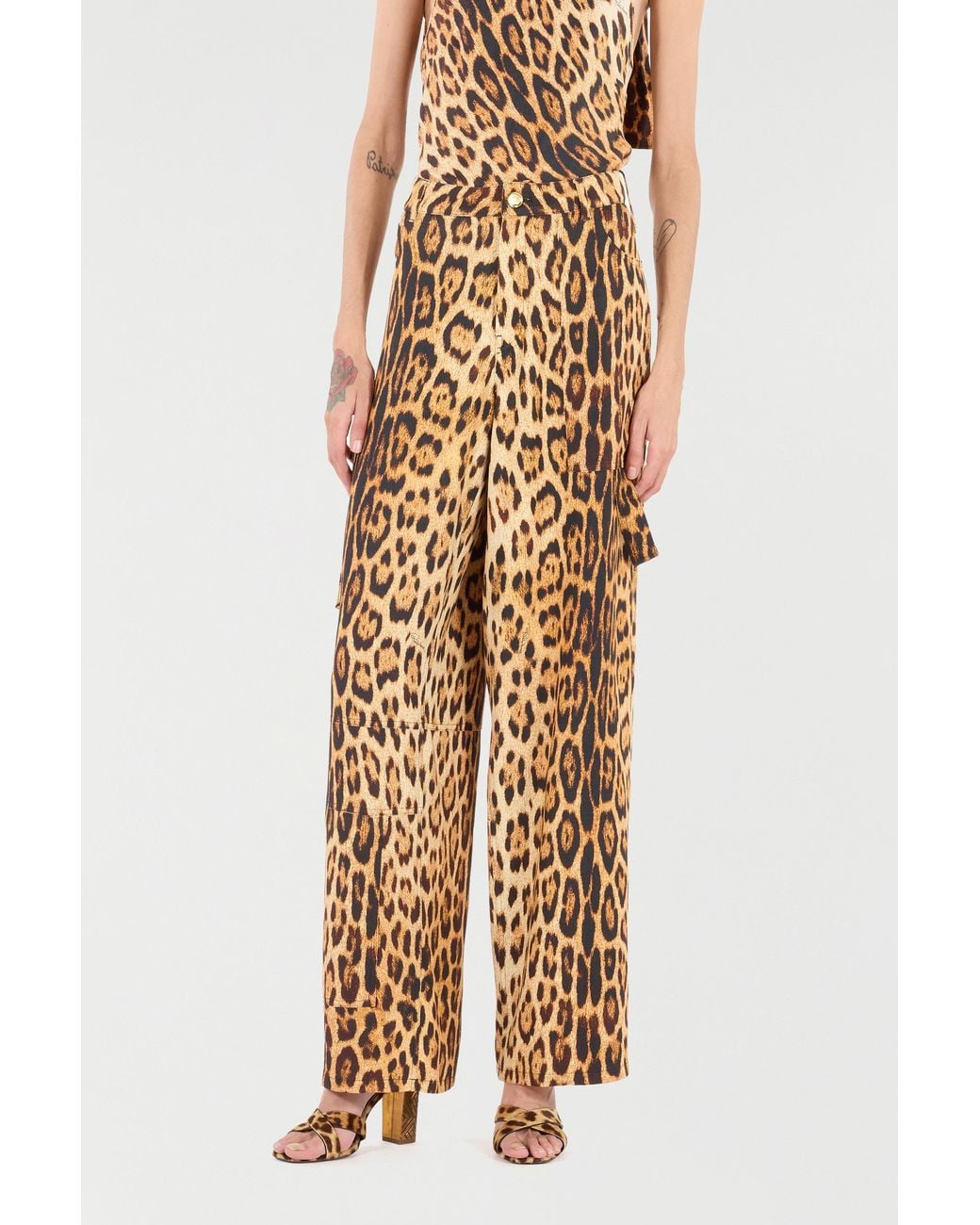 Roberto Cavalli Natural Pants With Jaguar Skin Print