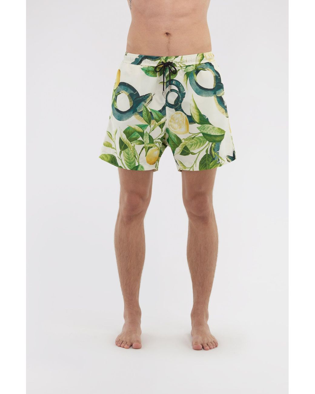 Roberto Cavalli Green Swim Shorts With Lemon Print for men