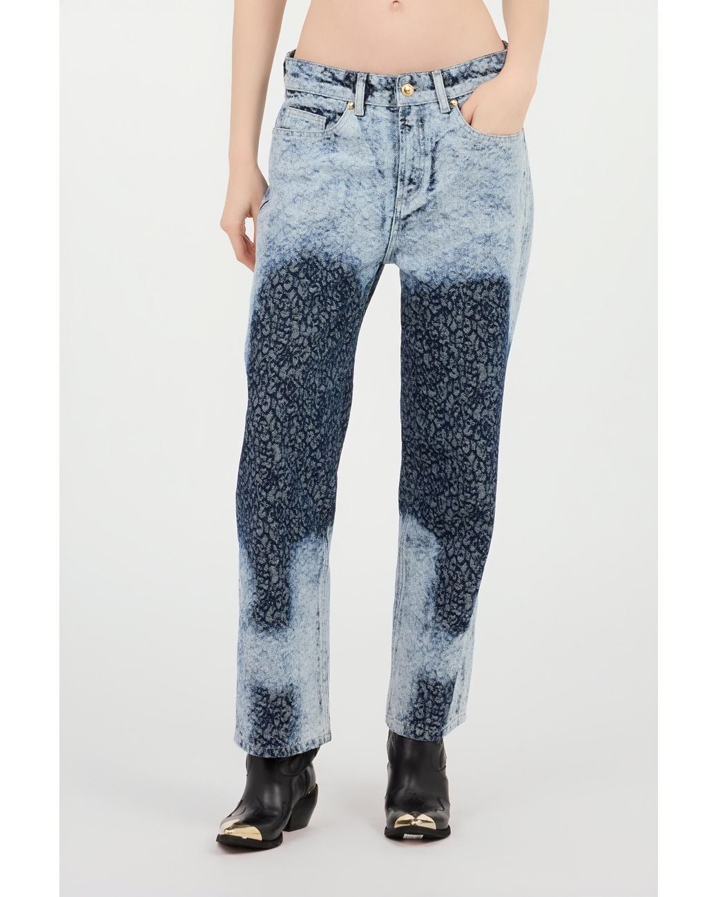 Roberto Cavalli Blue Straight Wide Leg Trousers Washed Denim