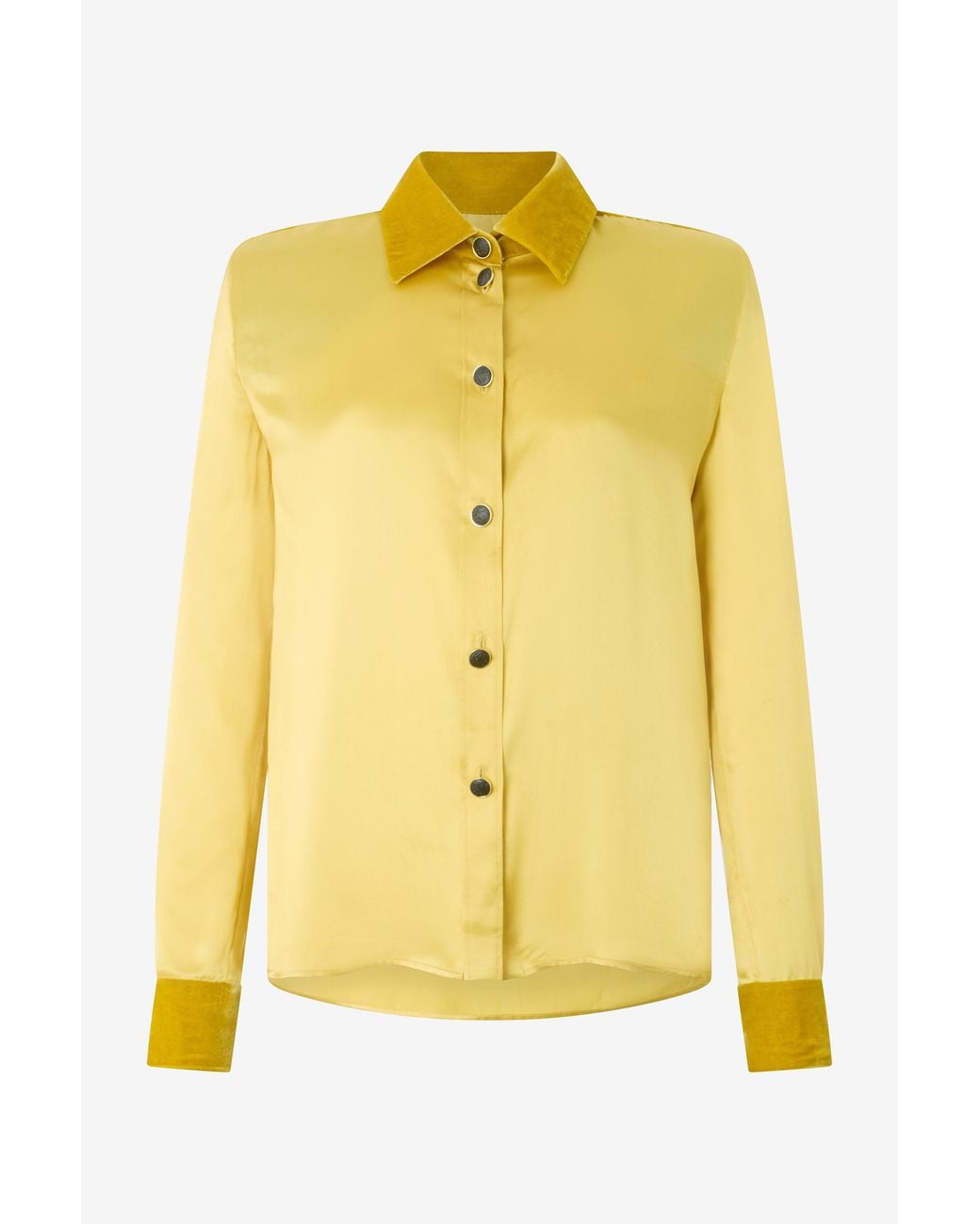 Roberto Cavalli Yellow Ochre Silk Shirt With Velvet Inserts