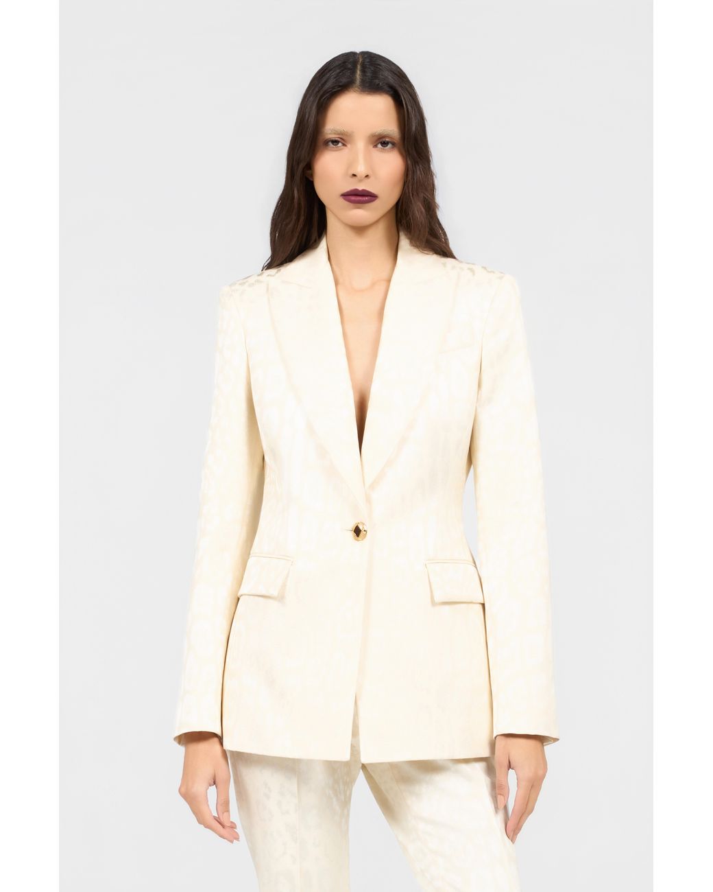 Roberto Cavalli Natural Ivory Jacket With Jaguar Motif