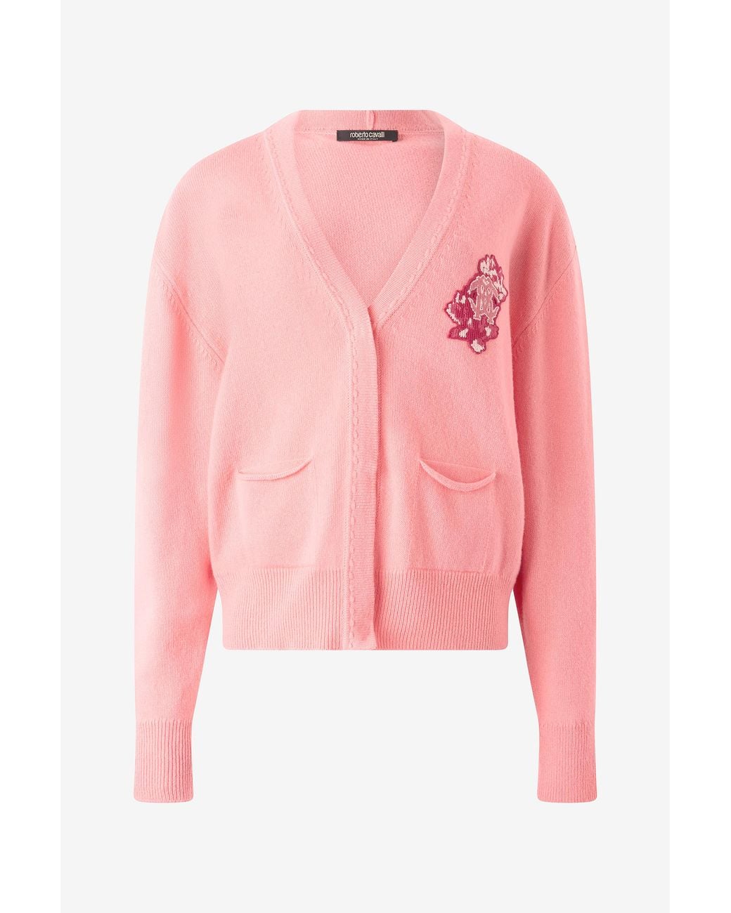 Roberto Cavalli Pink Cardigan With Mirror Snake Monogram