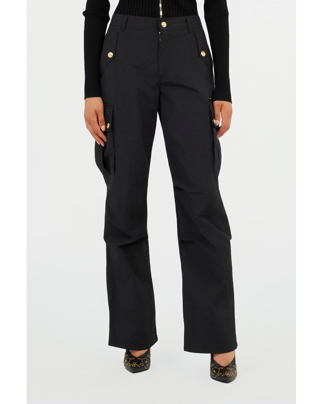 Roberto Cavalli Black Cargo Trousers With Buttons