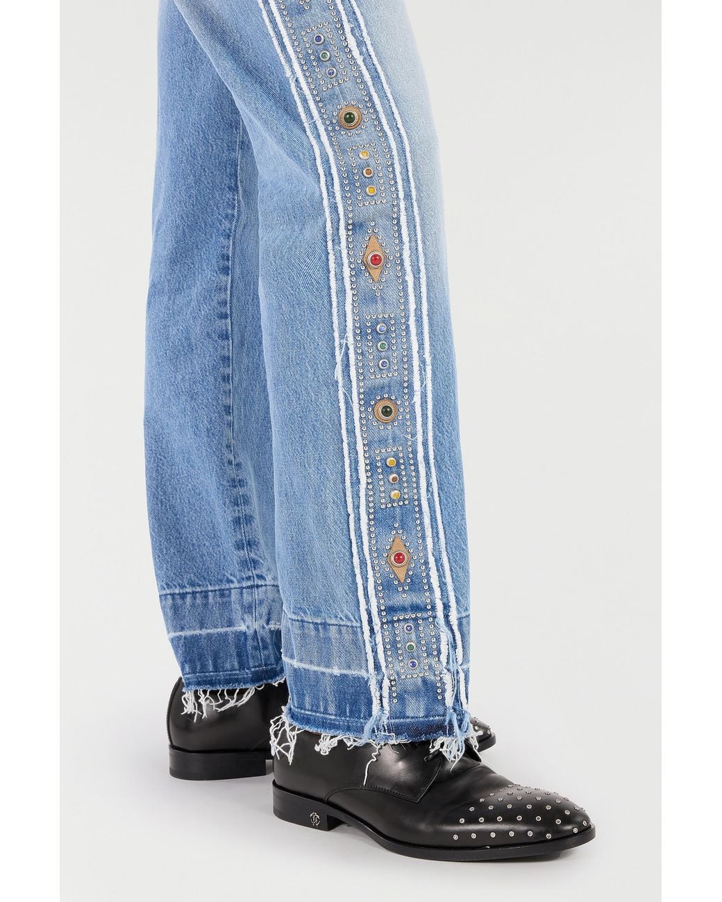 Roberto Cavalli Blue Jeans With Stud And Stone Pattern for men