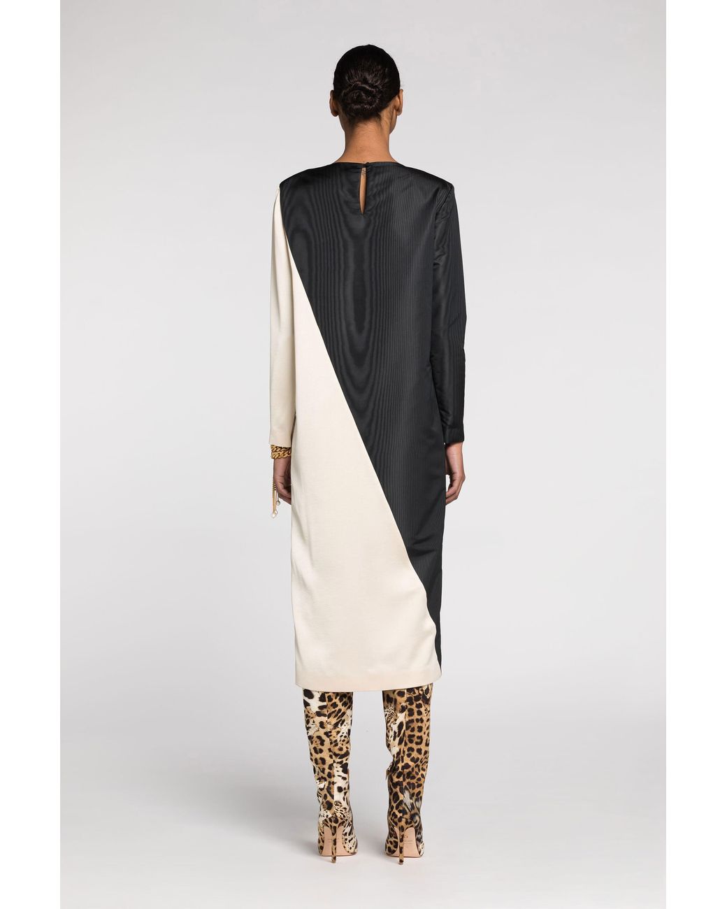 Roberto Cavalli Black Diagonal-Stripe Satin-Finish Midi Dress