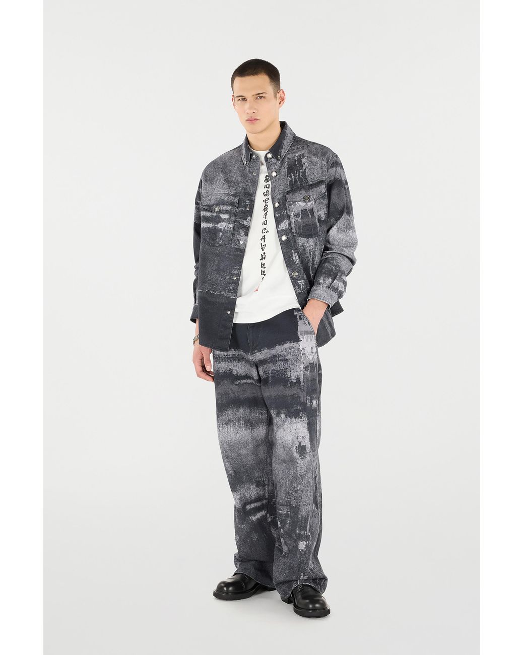 Roberto Cavalli Gray Denim Overshirt With Used Effect for men