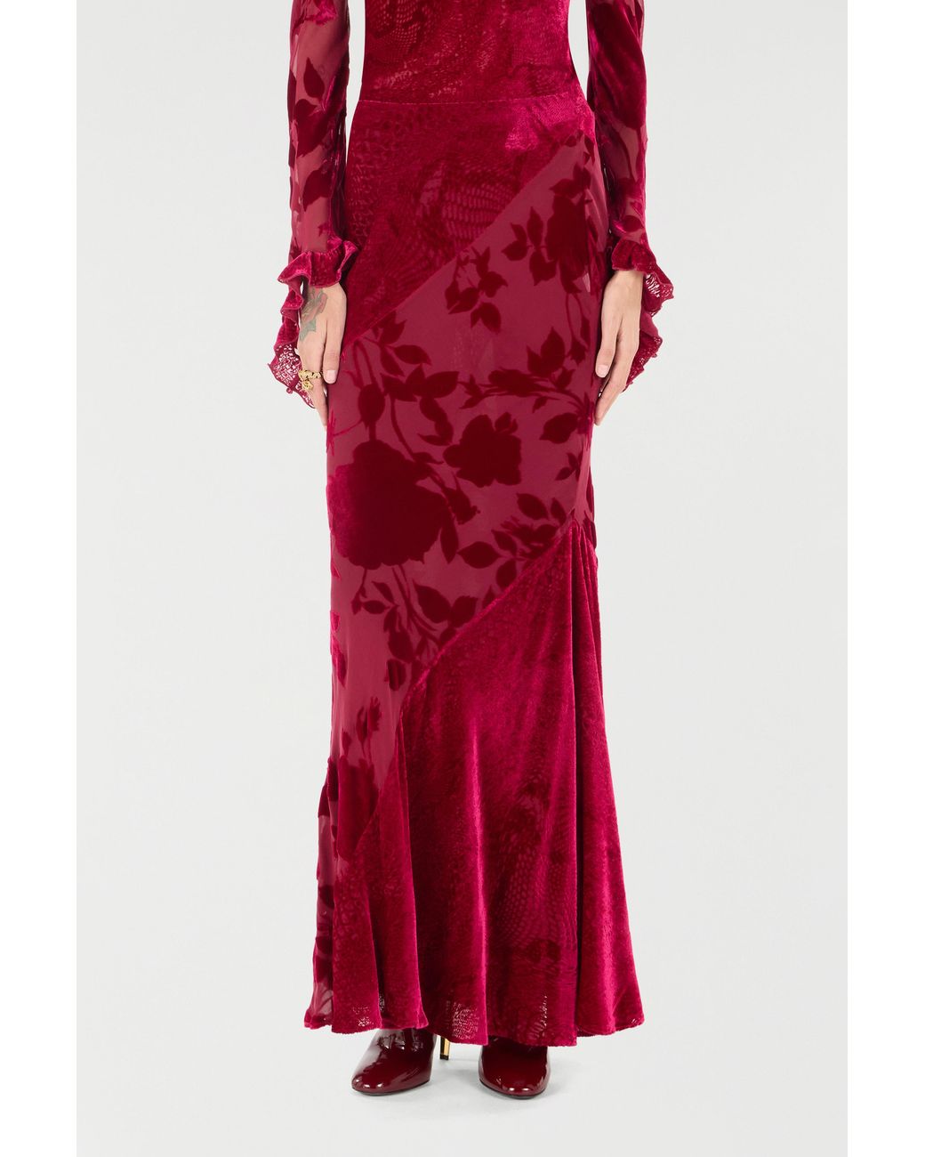 Roberto Cavalli Red Rose And Python Pattern Long Skirt