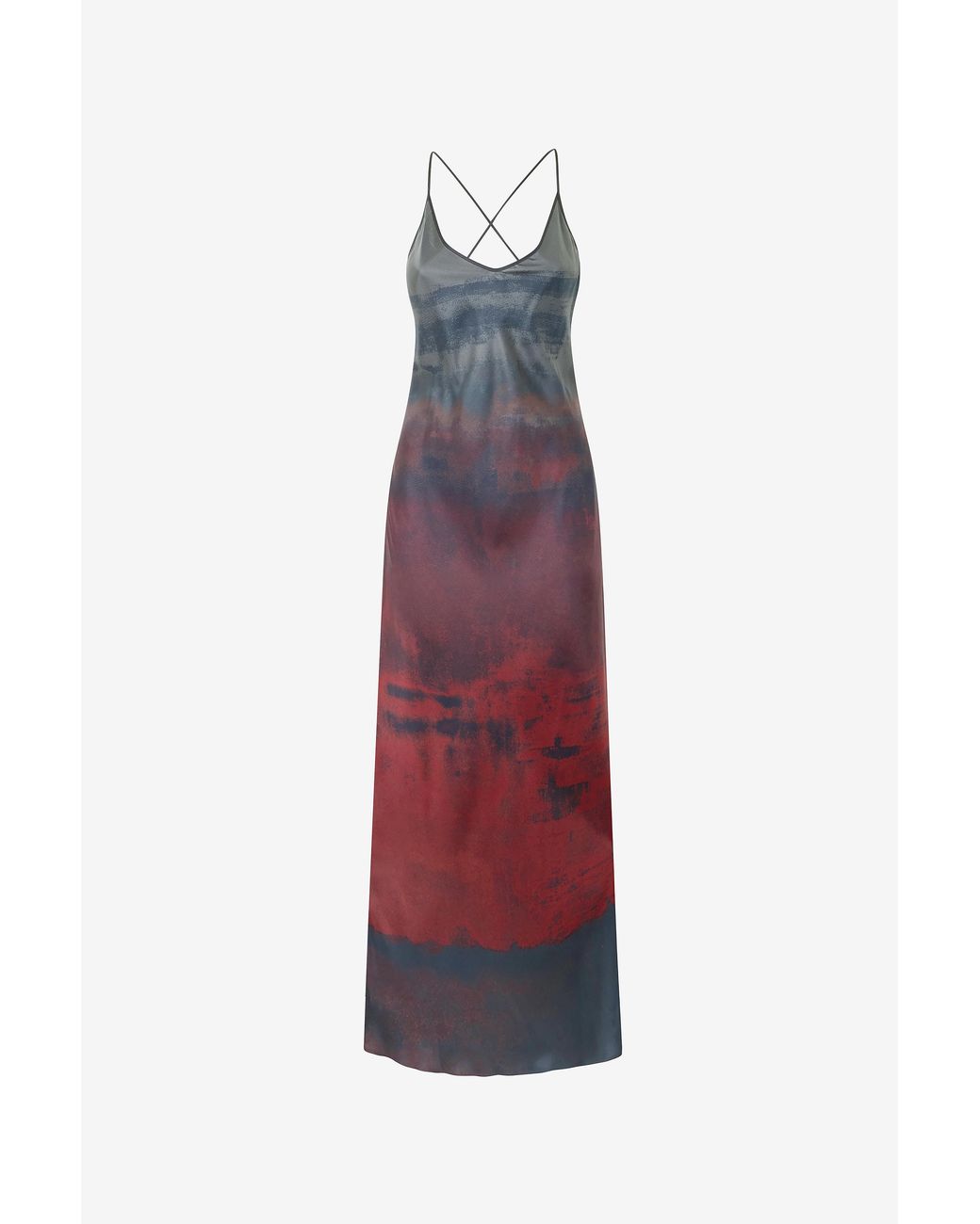 Roberto Cavalli Red Long Slip Dress With A Mottled Effect