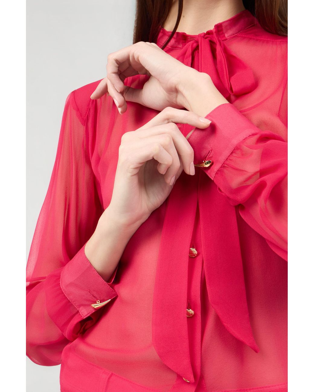 Roberto Cavalli Pink Fuchsia Tie-Neck Shirt