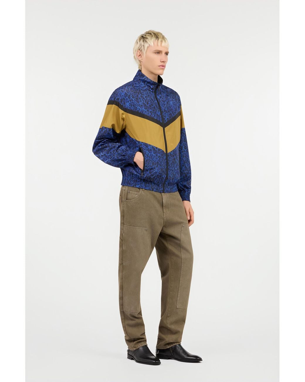 Roberto Cavalli Blue Leopard Print Reversible Zip Jacket for men