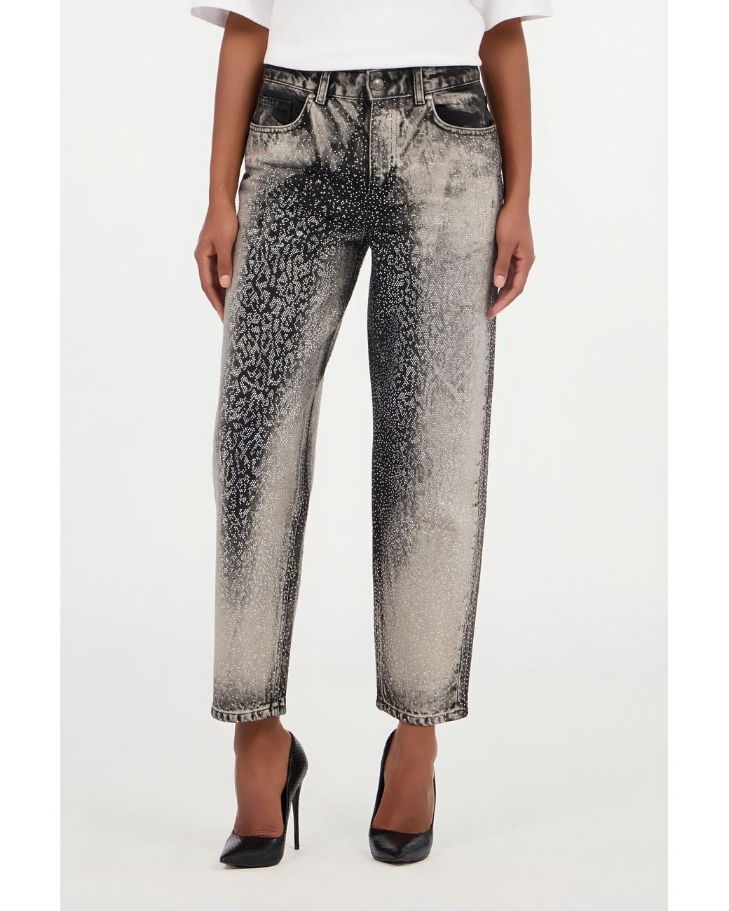 Roberto Cavalli Gray Jeans With Faded Effect And Rhinestones