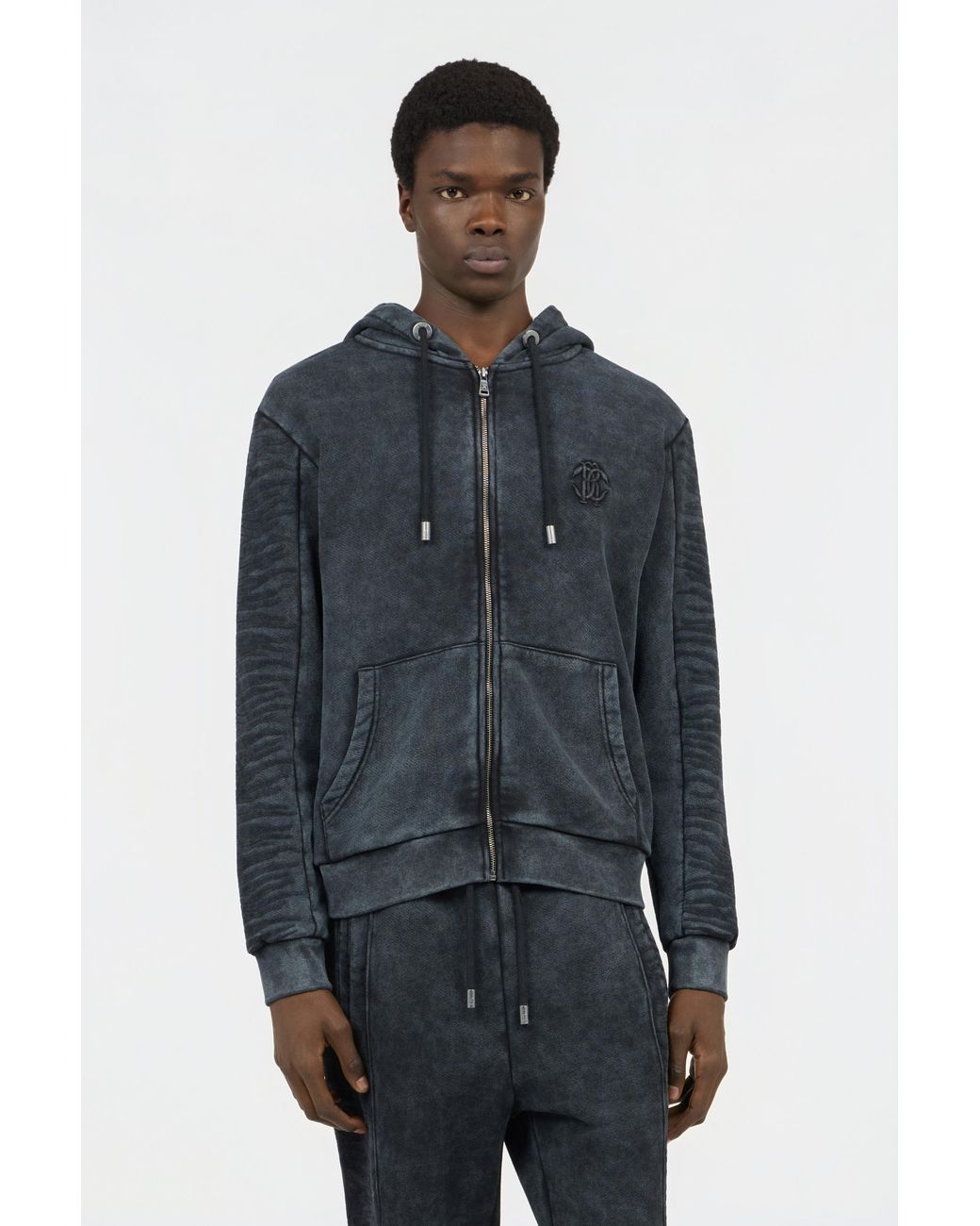 Roberto Cavalli Black Washed Hoodie With Monogram Rc for men