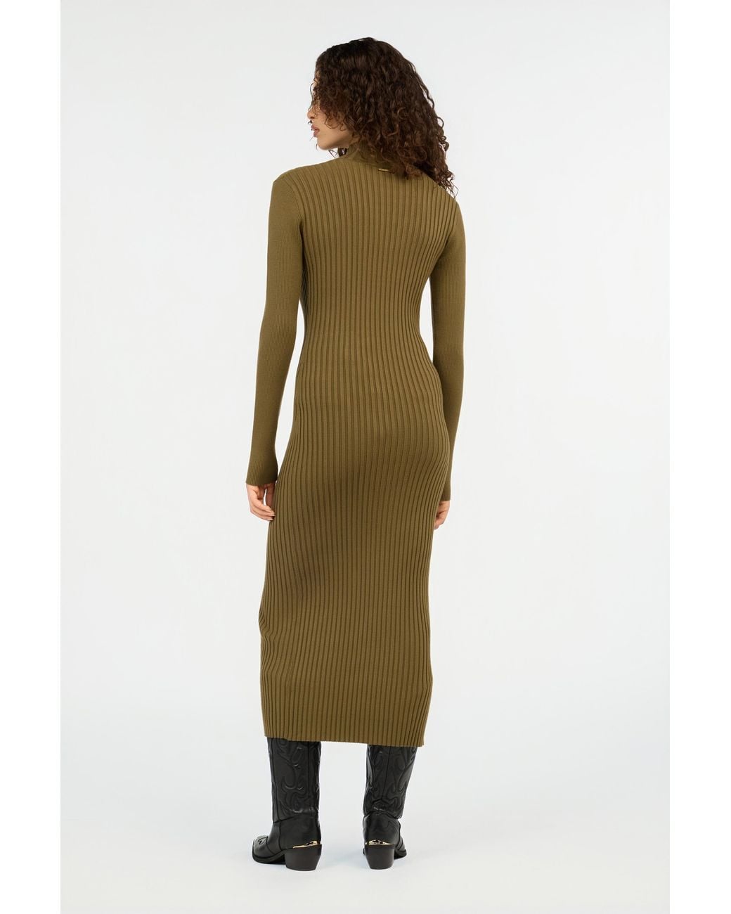 Roberto Cavalli Green Ribbed-Knit Zip-Front Midi Dress