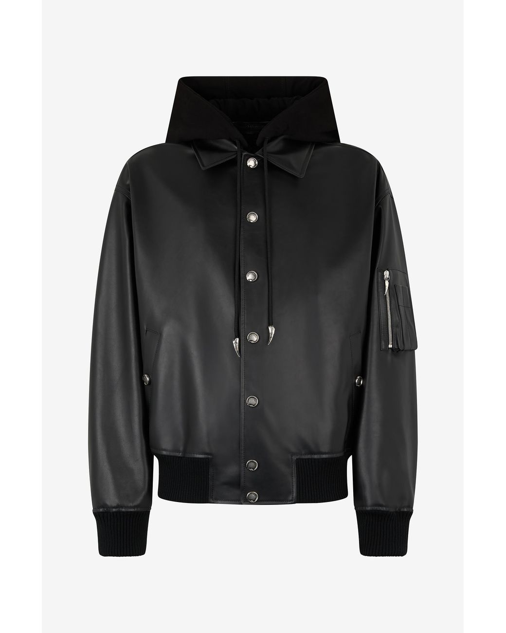 Roberto Cavalli Black Leather Bomber Jacket With Hood for men