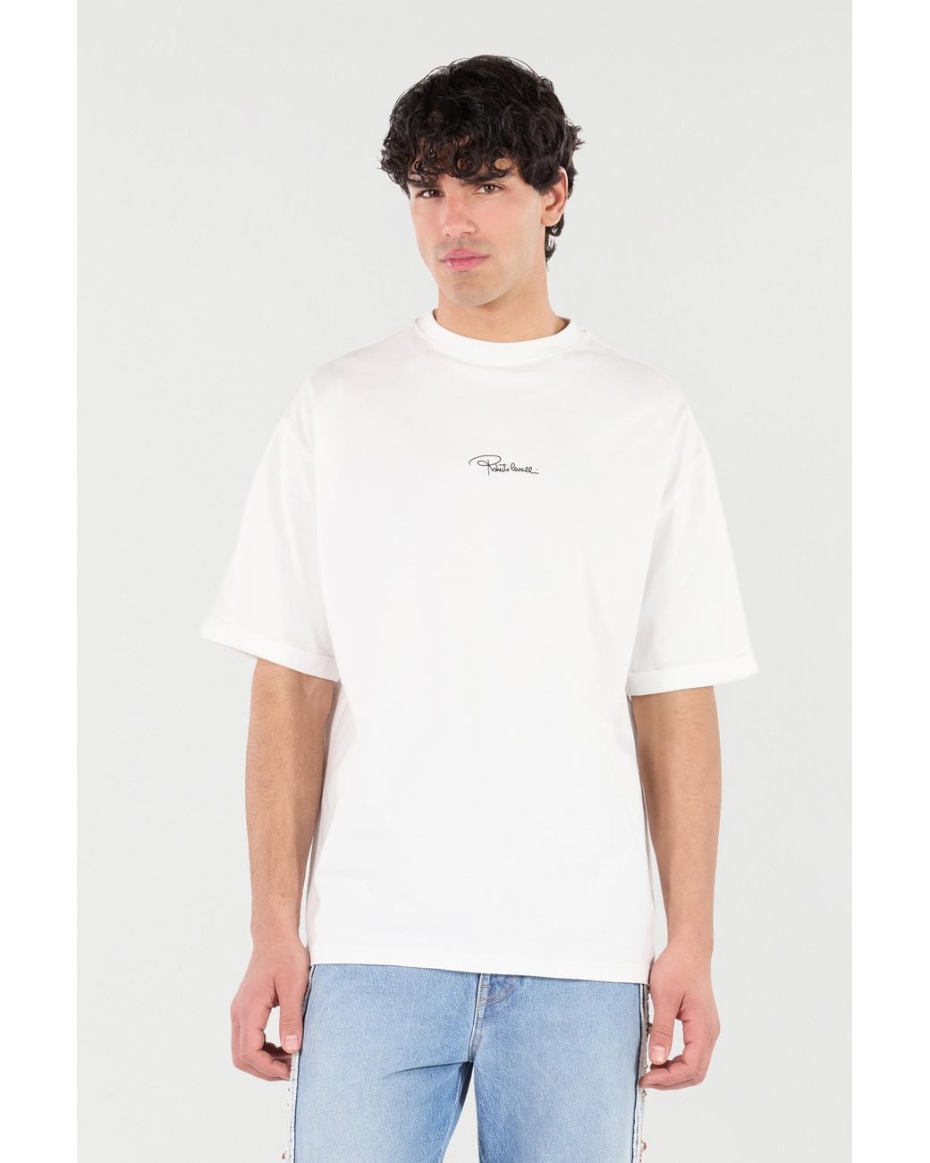 Roberto Cavalli White Cotton T-Shirt With Embroidered Logo for men