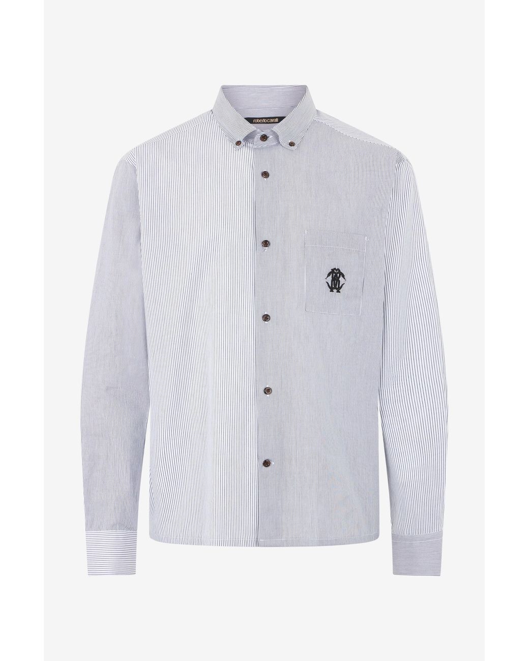 Roberto Cavalli Blue Striped Shirt With Monogram Rc for men