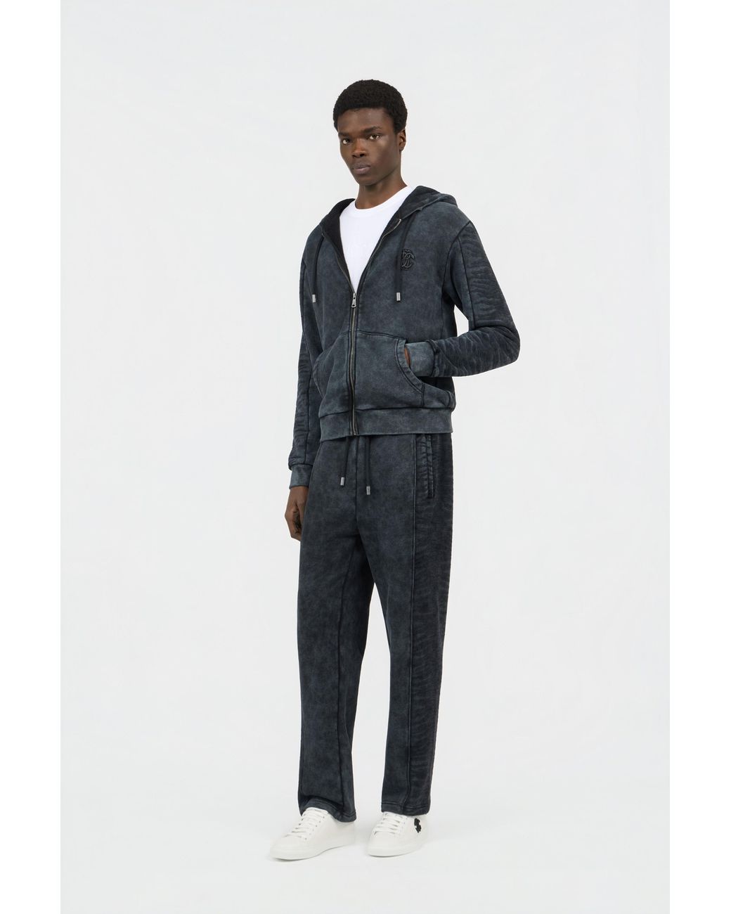 Roberto Cavalli Black Washed Hoodie With Monogram Rc for men