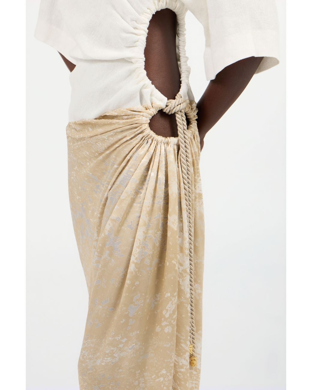 Roberto Cavalli White Abstract Print On Silk Viscose Devore Dress
