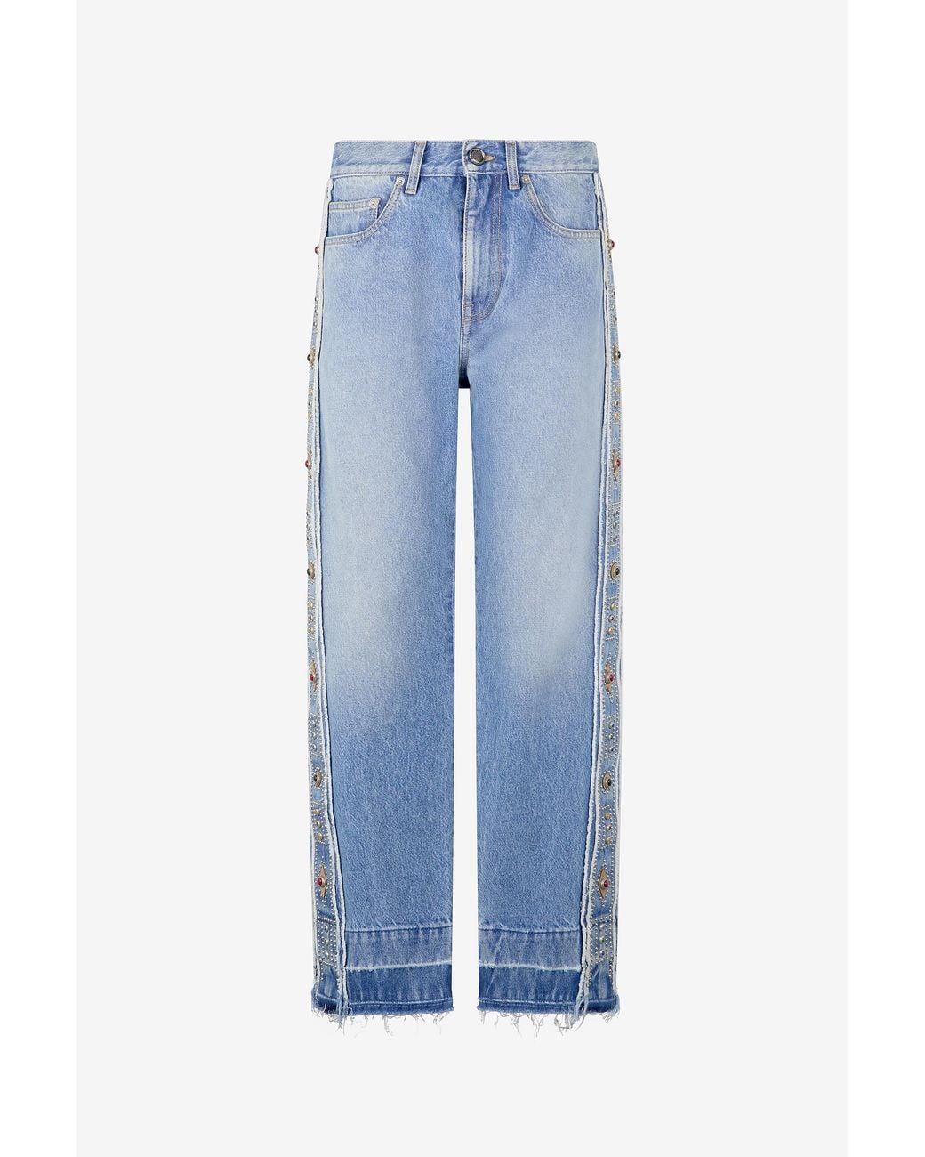 Roberto Cavalli Blue Jeans With Stud And Stone Pattern for men