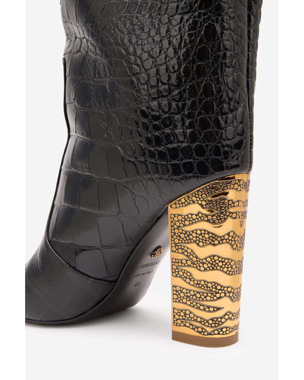 Roberto Cavalli Black Boots With Crocodile Embossing