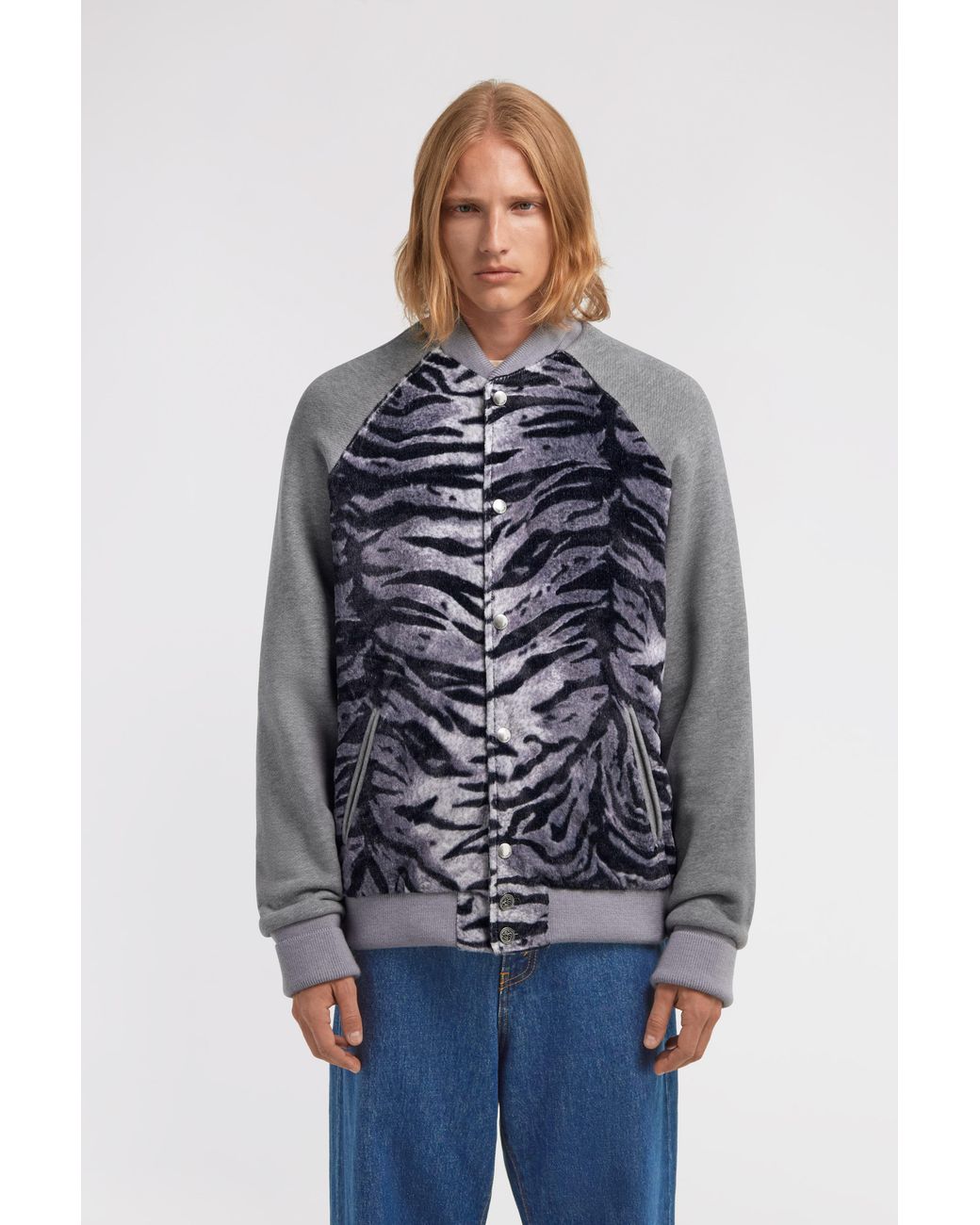 Roberto Cavalli Blue Zebra Print Sweatshirt With Buttons for men
