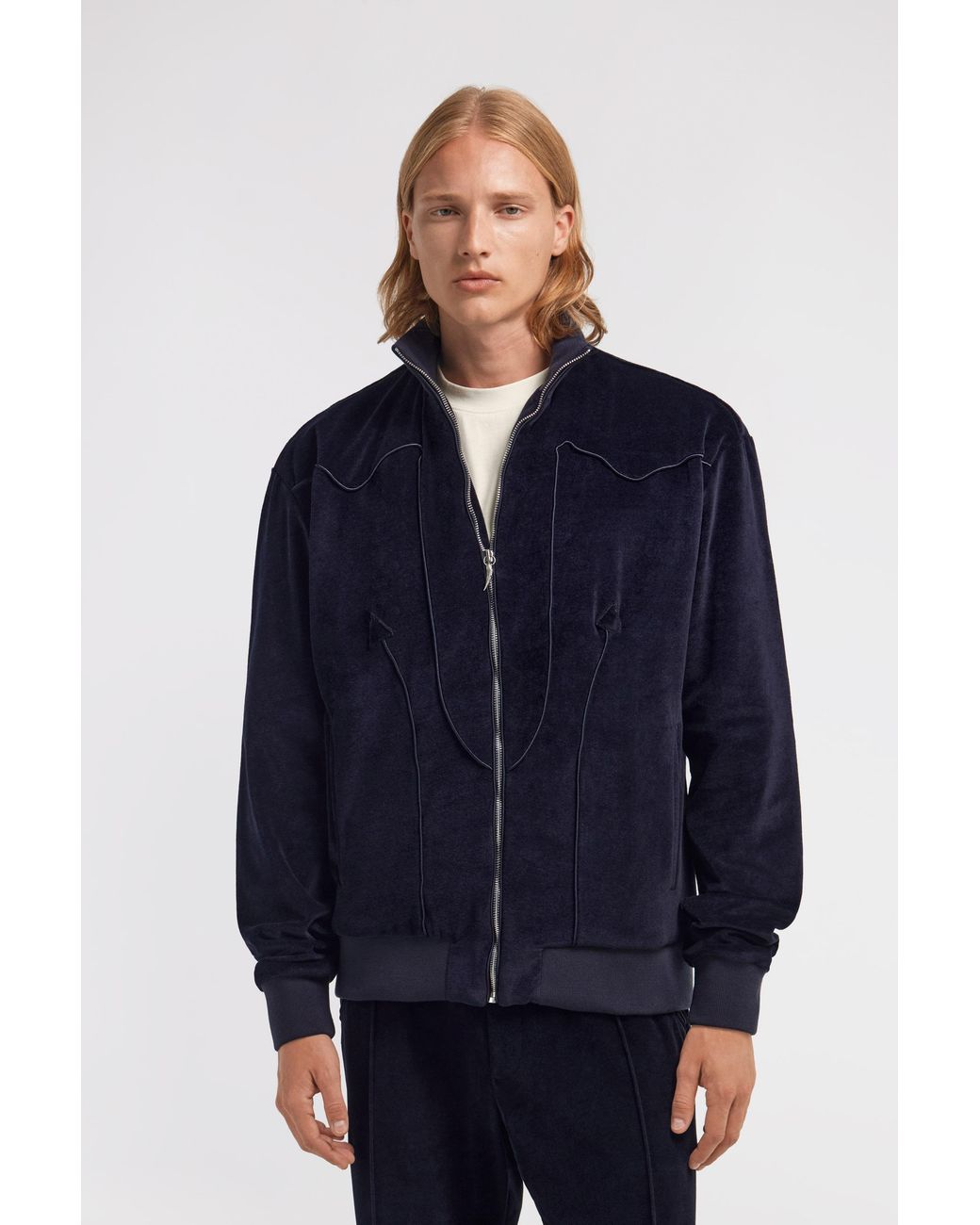 Roberto Cavalli Blue Printed Zipped Sweatshirt for men