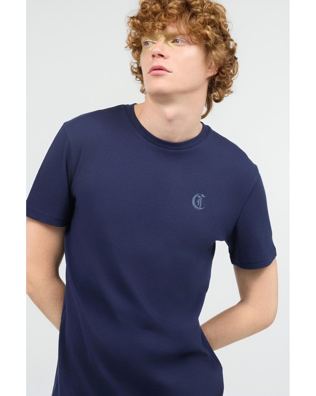 Roberto Cavalli Blue Cotton T-Shirt With Logo for men