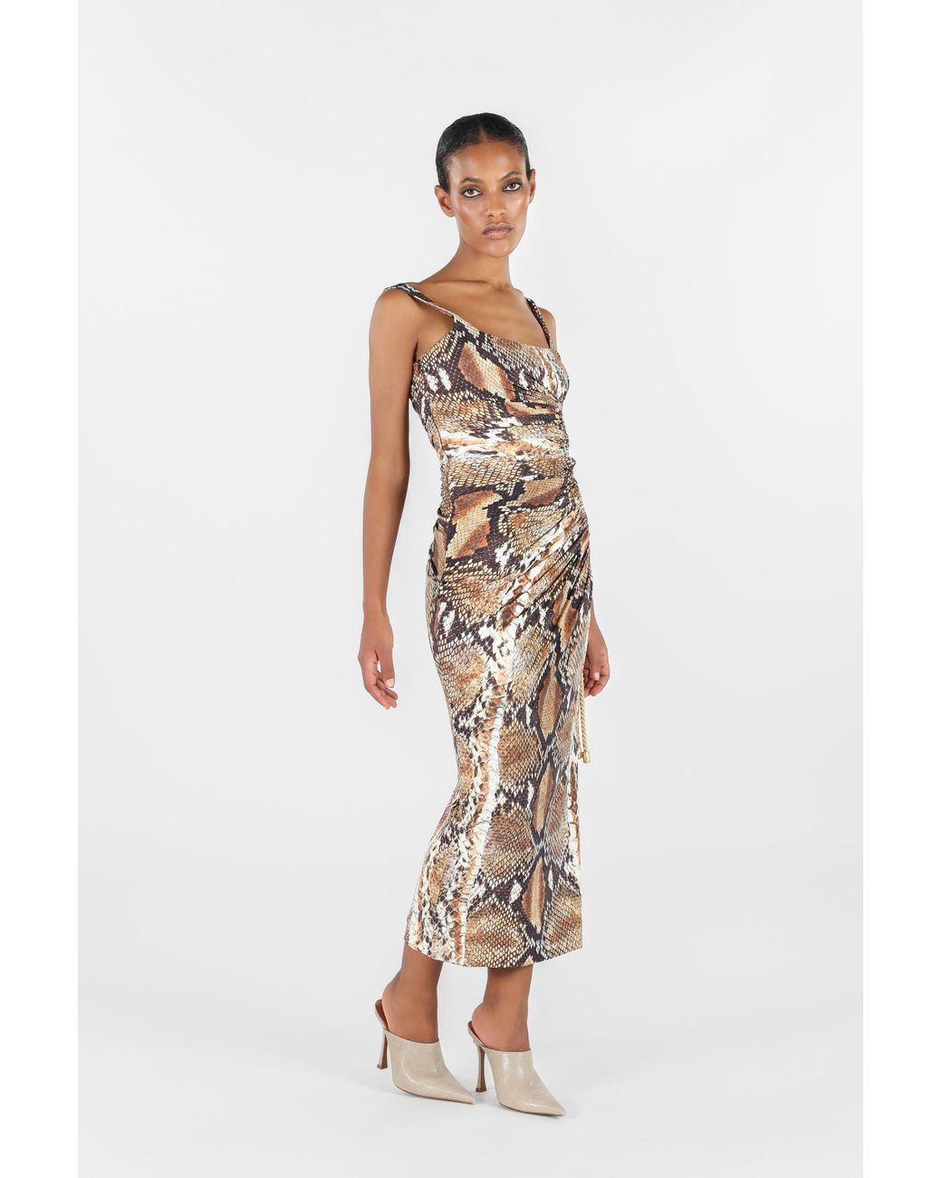 Robe Midi Imprimée Python Roberto Cavalli en coloris White