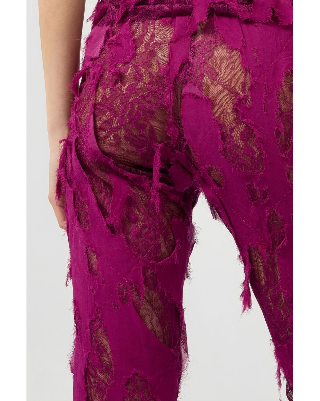 Roberto Cavalli Pink Pants With Destroyed-Effect Lace