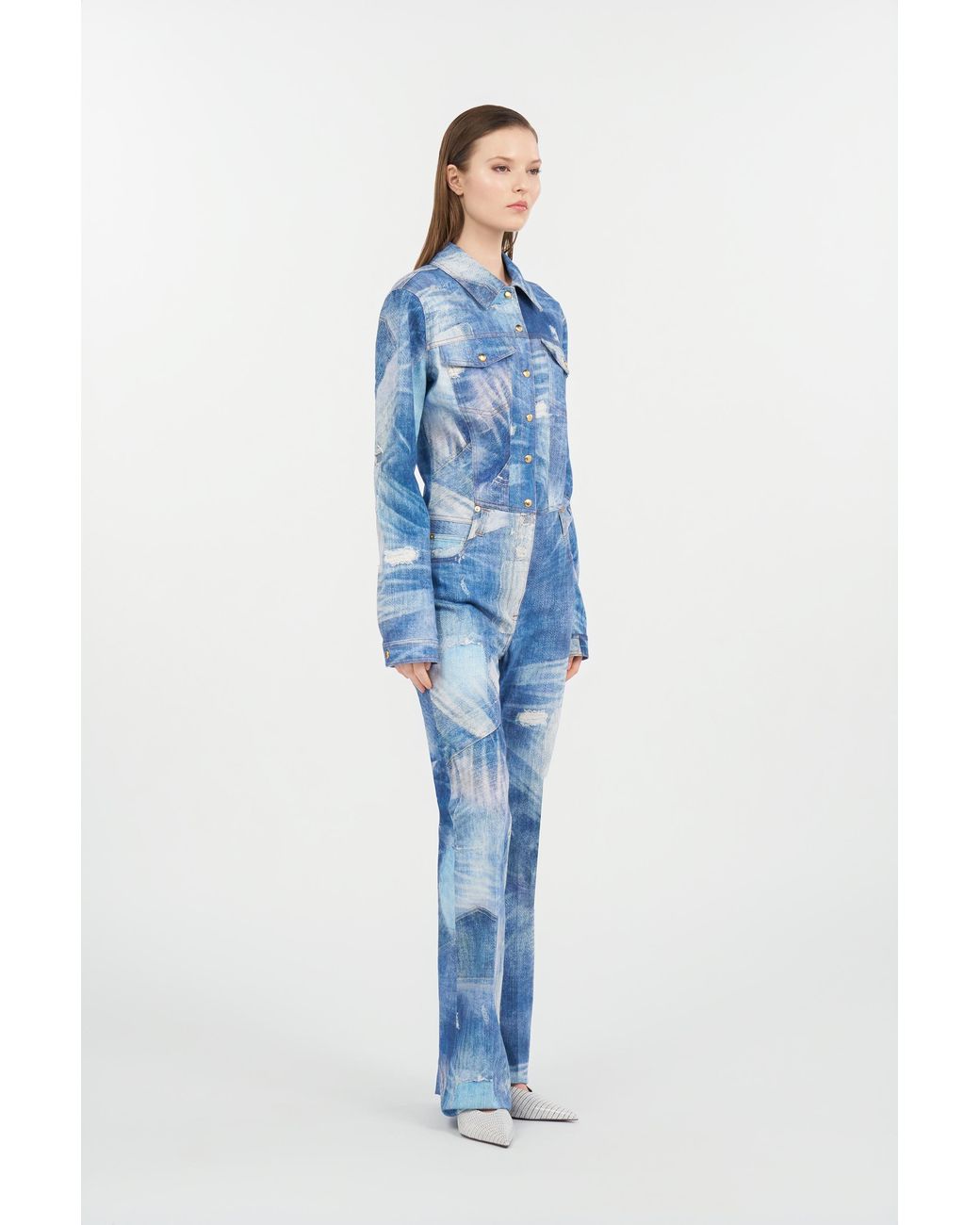 Roberto Cavalli Blue Patchwork Denim Jumpsuit