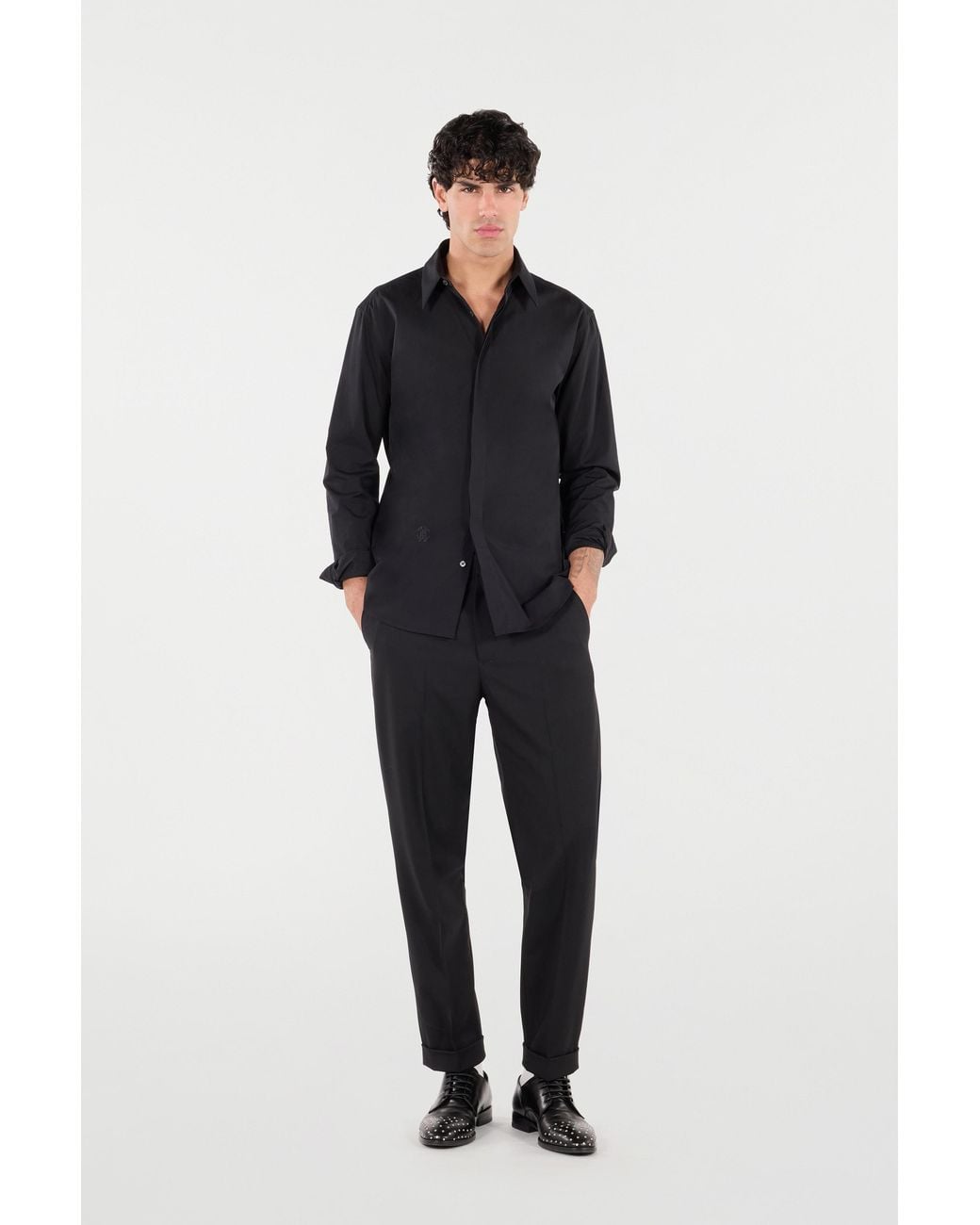 Roberto Cavalli Blue Cotton Shirt With Embroidery for men