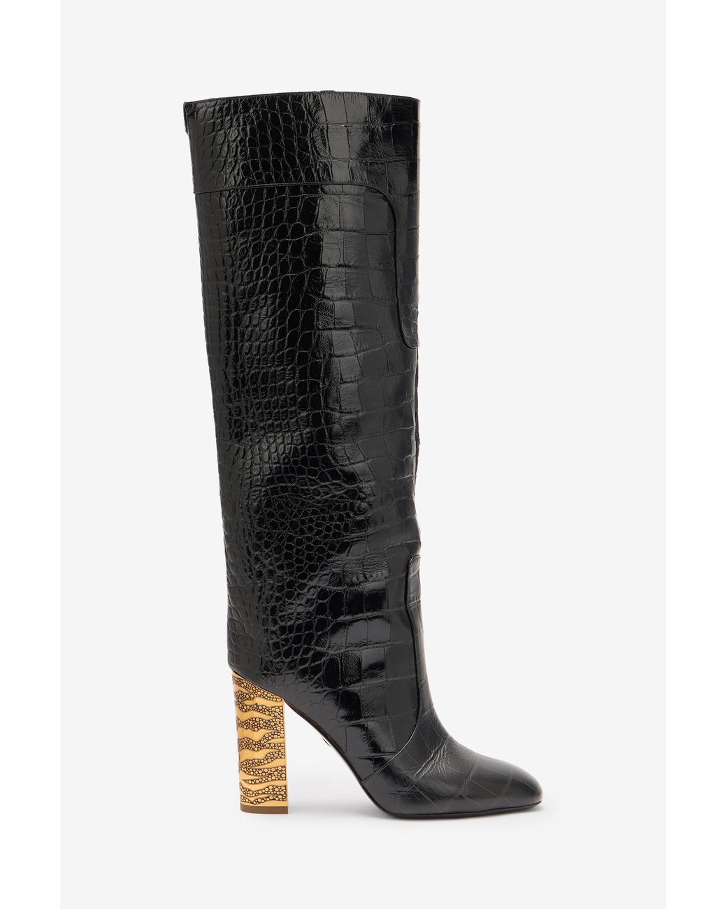 Roberto Cavalli Black Boots With Crocodile Embossing