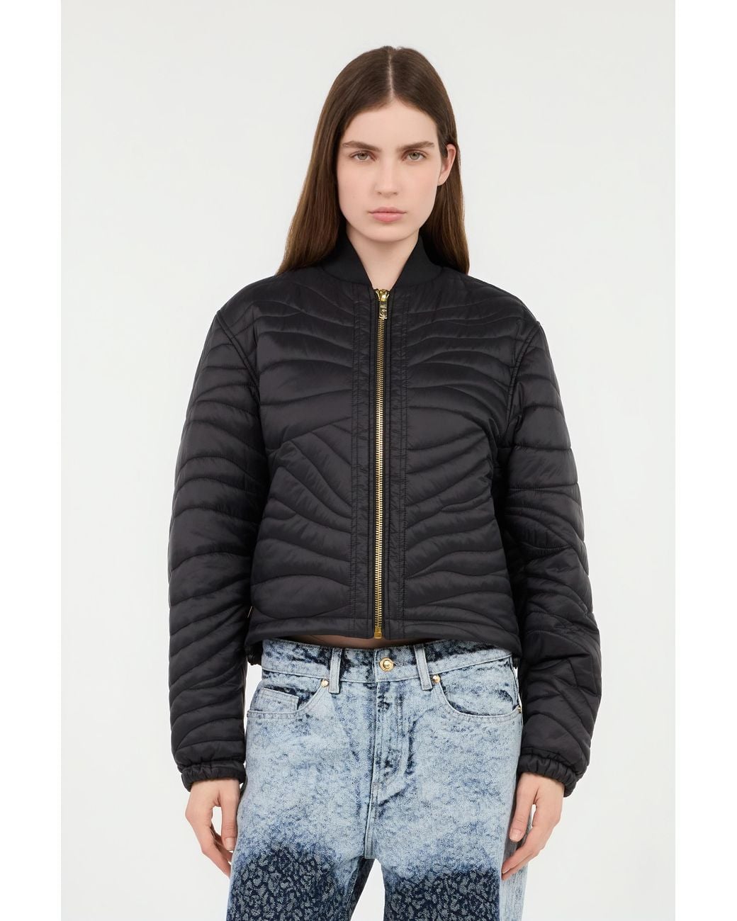 Roberto Cavalli Black Zip Jacket With Quilted Zebra