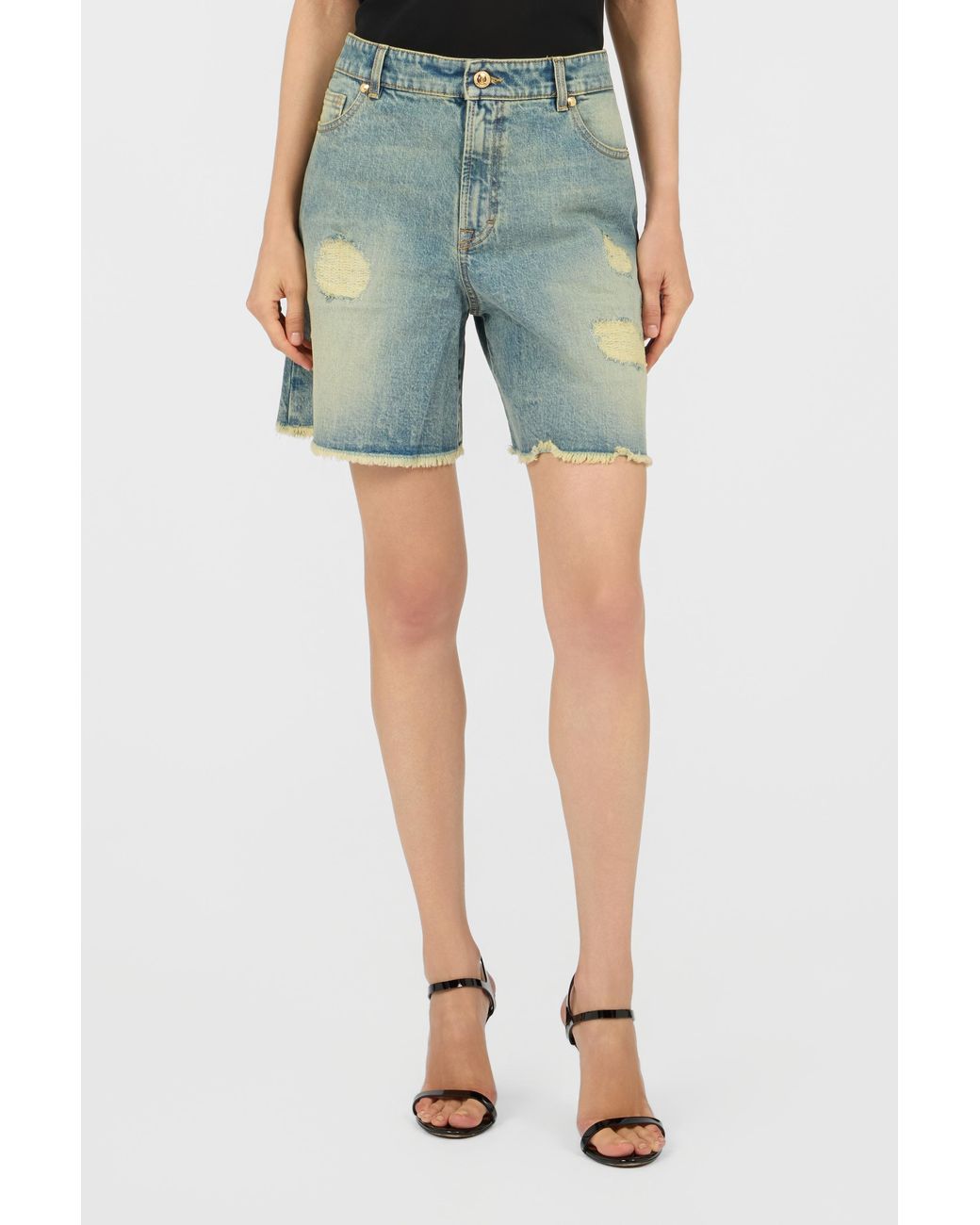 Roberto Cavalli Blue Distressed Cotton Shorts