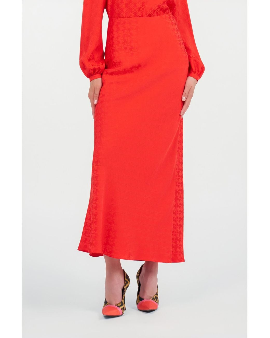 Roberto Cavalli Red Long Skirt With Jacquard Monogram Print
