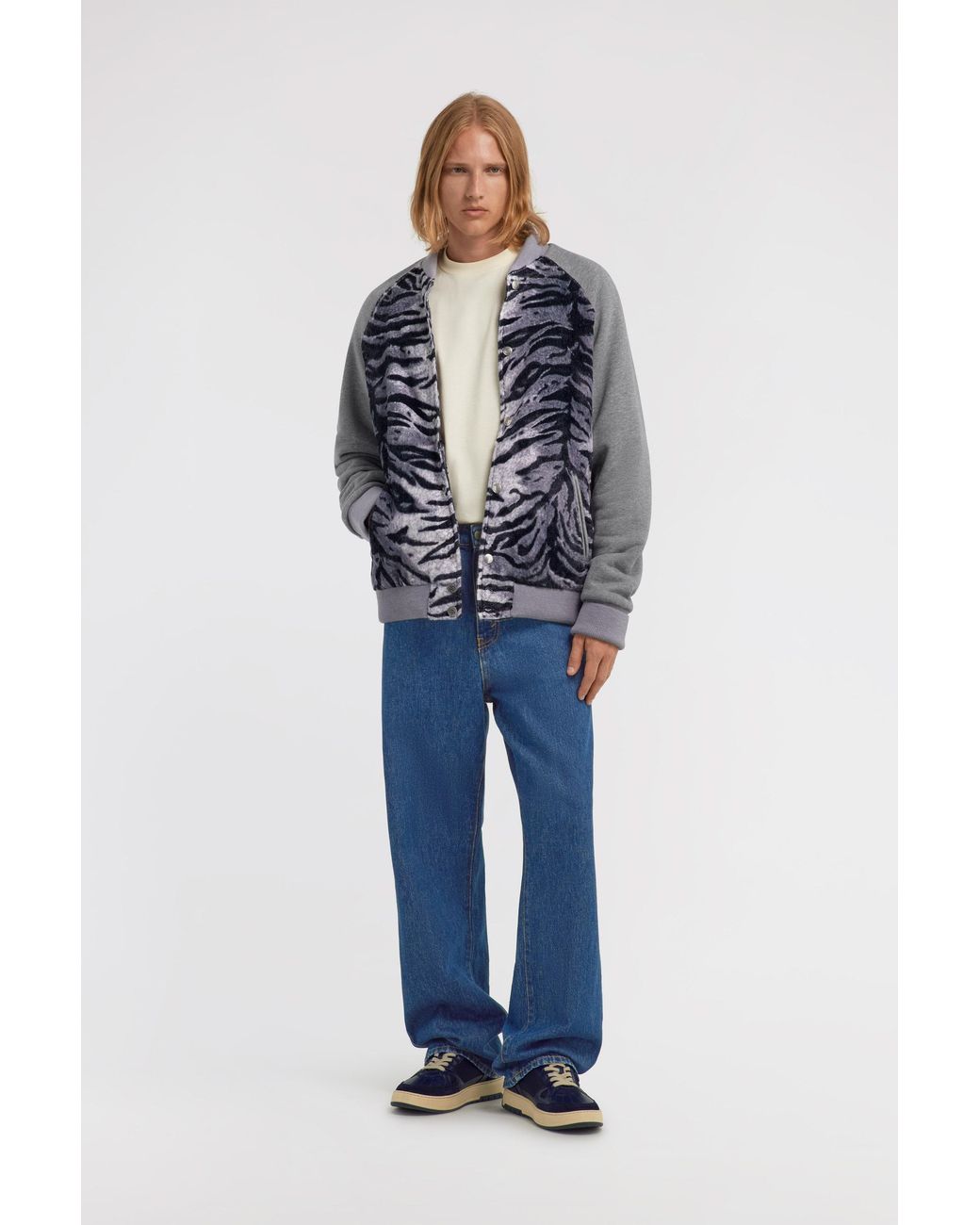 Roberto Cavalli Blue Zebra Print Sweatshirt With Buttons for men