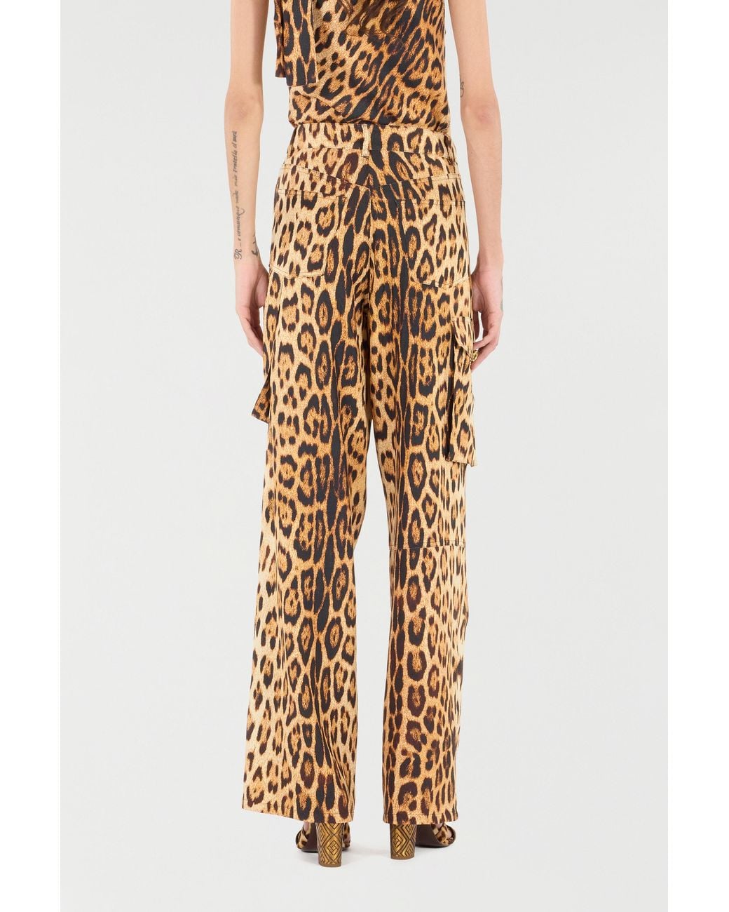 Roberto Cavalli Natural Pants With Jaguar Skin Print