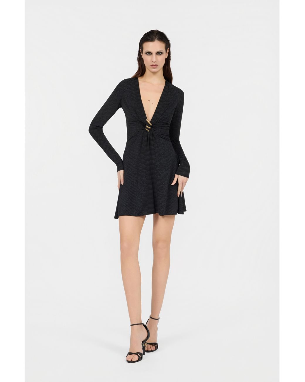 Roberto Cavalli Black Dress With Serpentine Print And Jewel Detail
