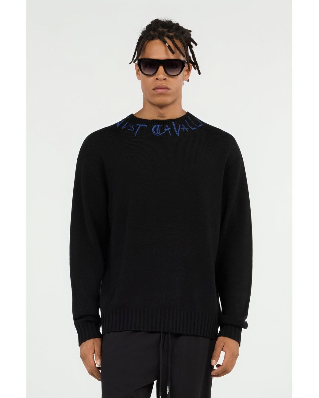 Roberto Cavalli Black Sweater With Embroidered Logo for men