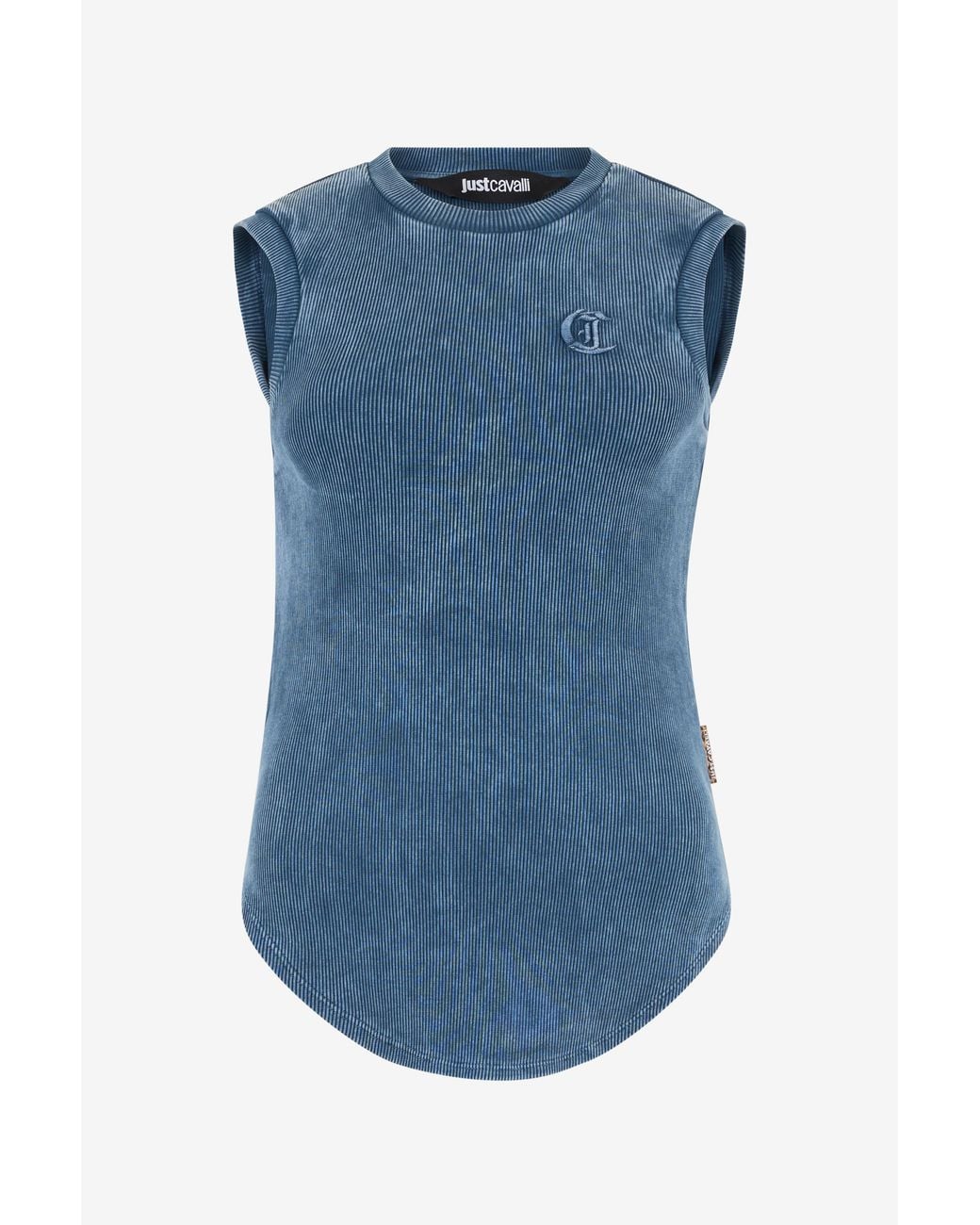 Roberto Cavalli Blue Tank Top With Jc Monogram