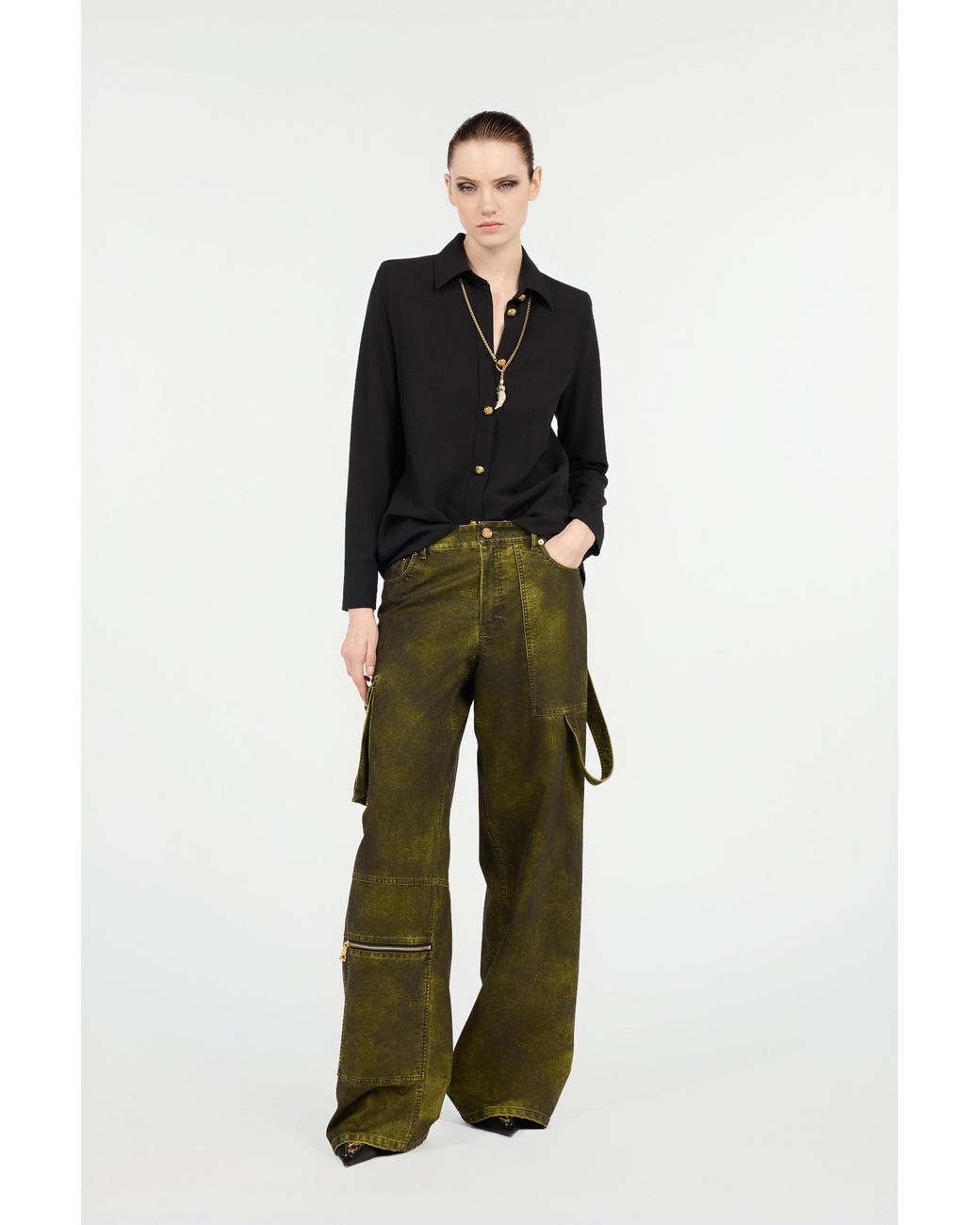 Roberto Cavalli Black Long Wool-Blend Shirt