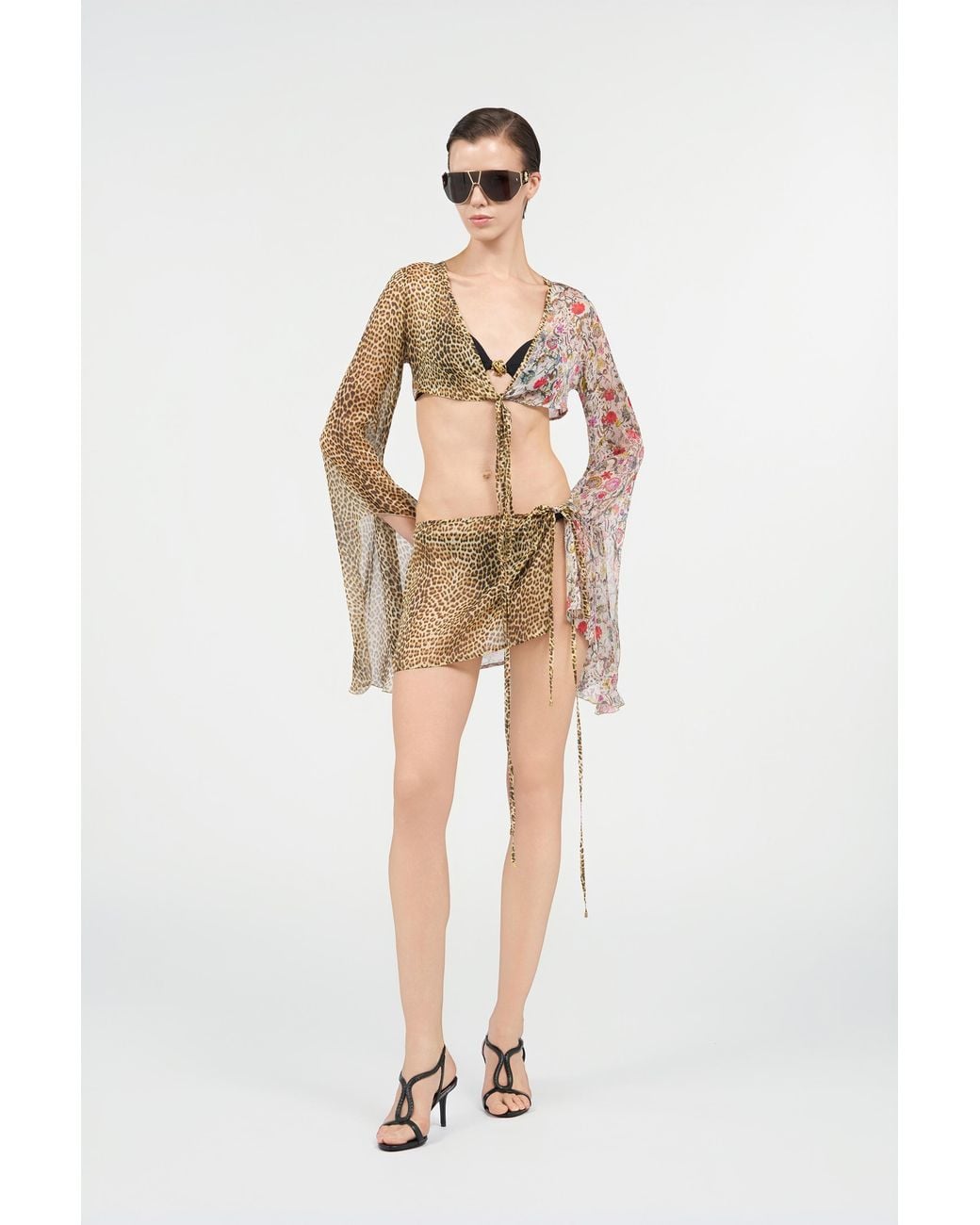 Roberto Cavalli Natural Baby Jaguar Print Silk Pareo