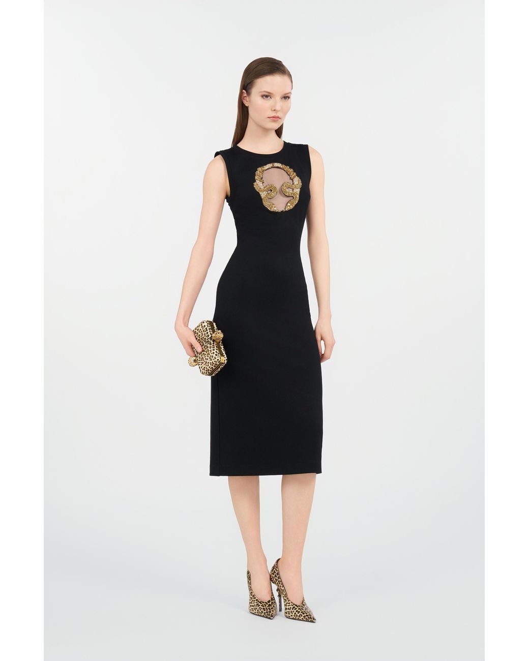 Roberto Cavalli Black Embroidered Dress