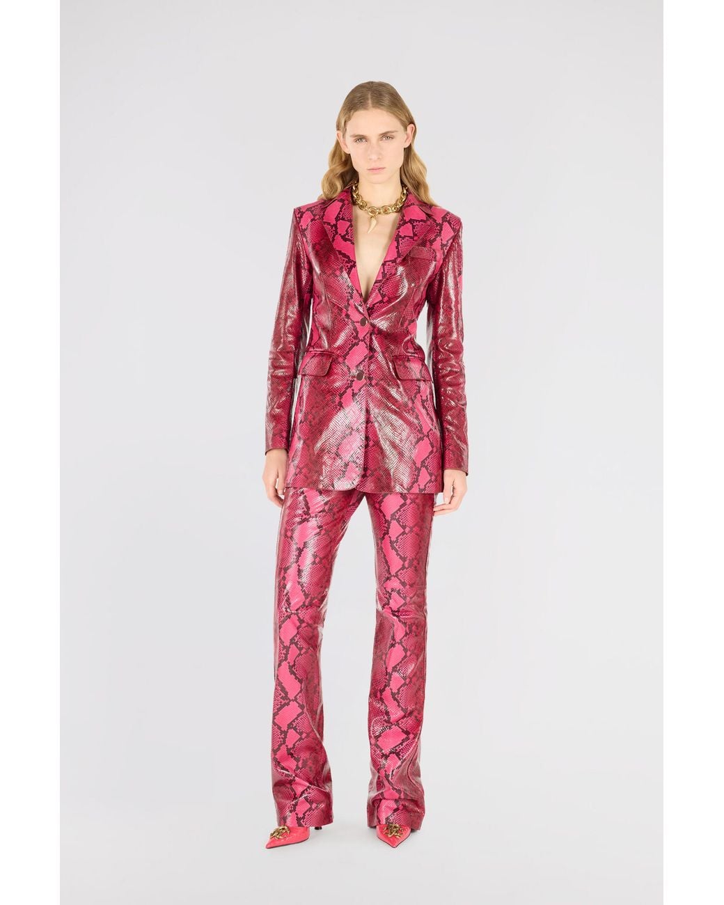 Roberto Cavalli Pink Shiny Python-Print Jacket
