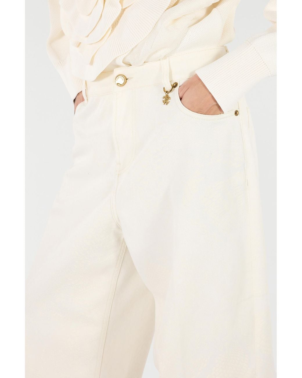 Pantalon Palazzo À Imprimé Python Roberto Cavalli en coloris White