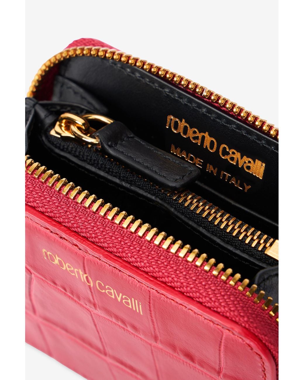 Roberto Cavalli Red Small Antique Rose Crocodile-Effect Wallet
