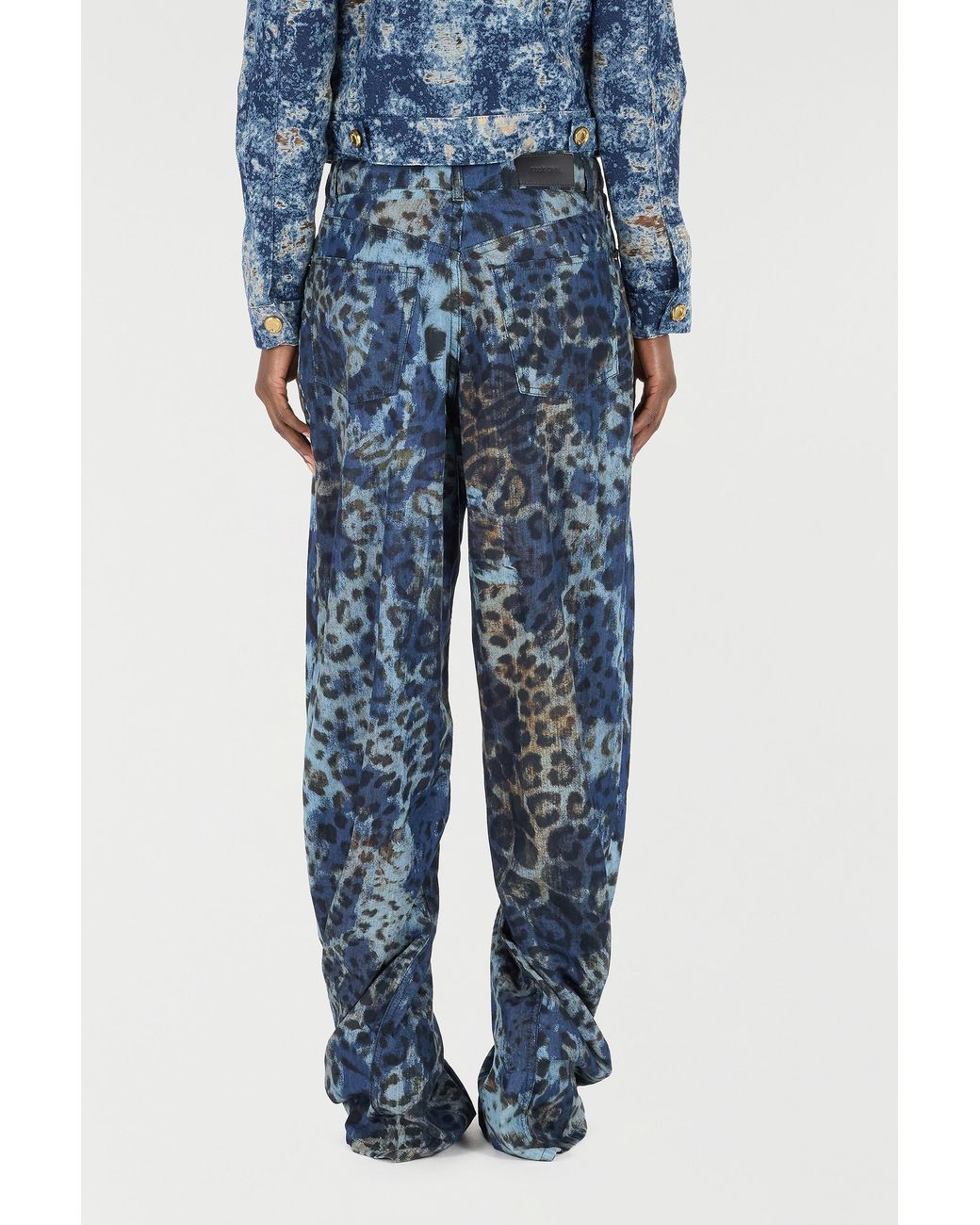 Roberto Cavalli Blue Jeans With Jaguar Skin Print