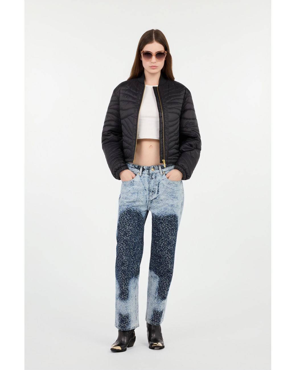 Roberto Cavalli Blue Straight Wide Leg Trousers Washed Denim