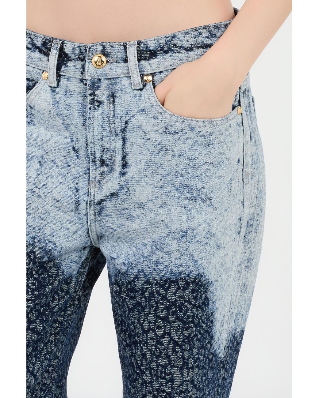 Roberto Cavalli Blue Straight Wide Leg Trousers Washed Denim