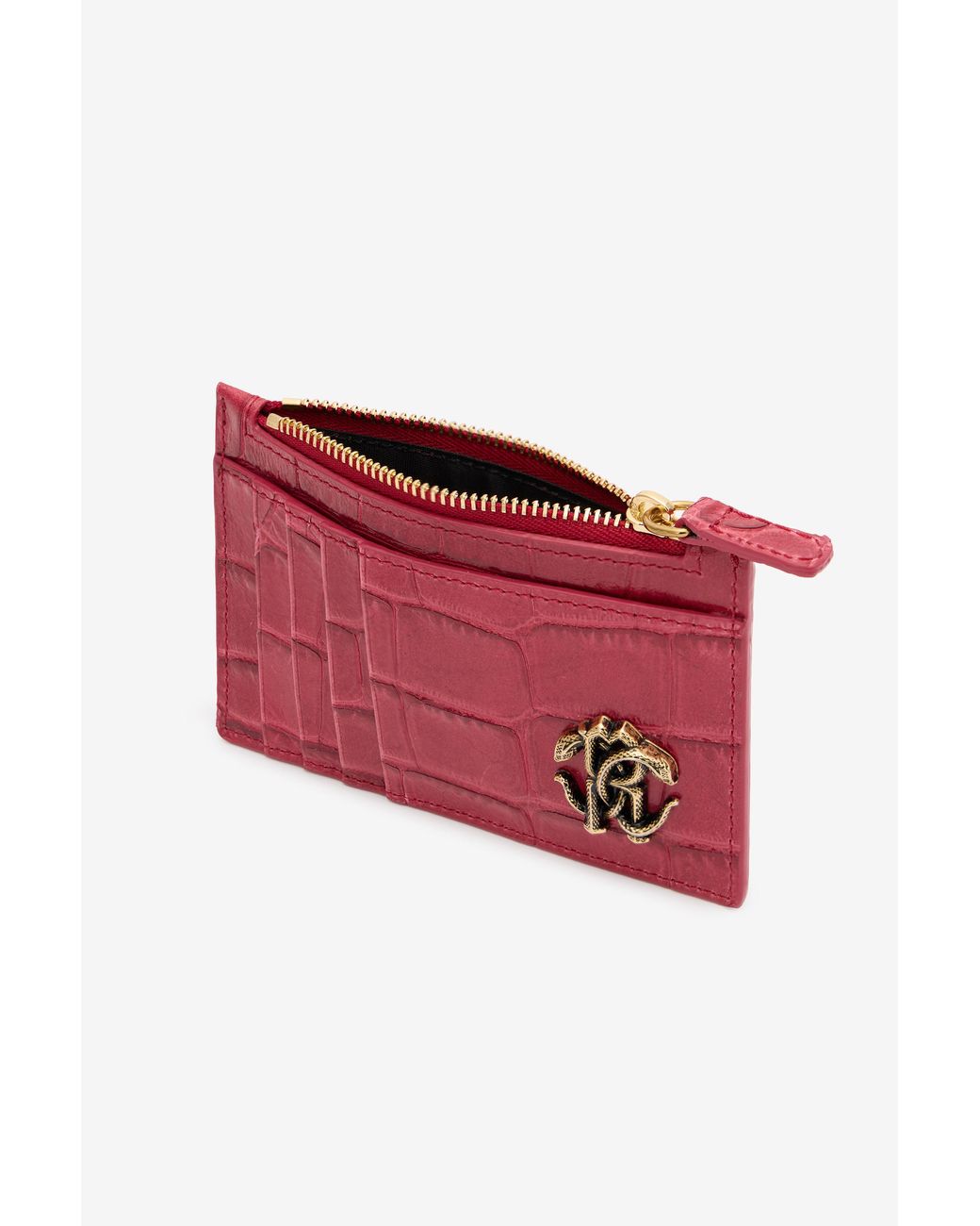 Roberto Cavalli Red Crocodile-Effect Coin Purse